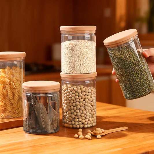 Airtight Kitchen Storage Containers with Wooden Lid Pack of 3