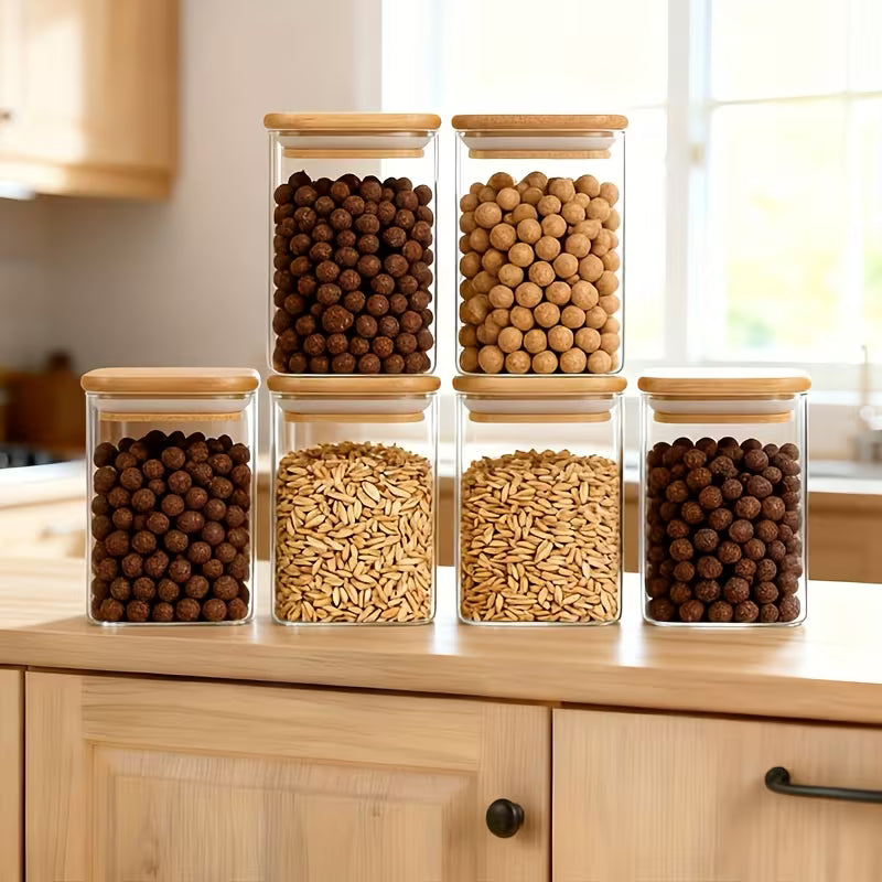 Airtight Kitchen Storage Containers with Wooden Lid Pack of 3